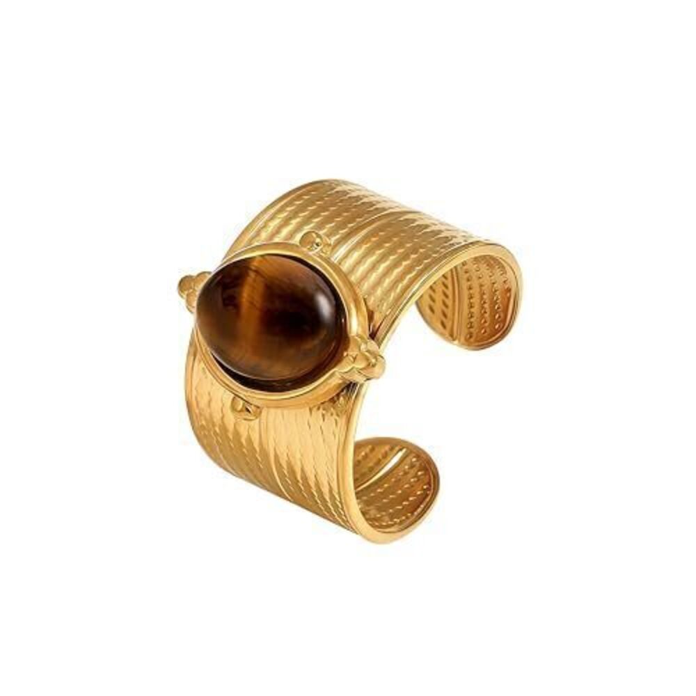 4463 Tigers Eye Ring and , Adjustable Chunky Gold Ring with Oval Natural